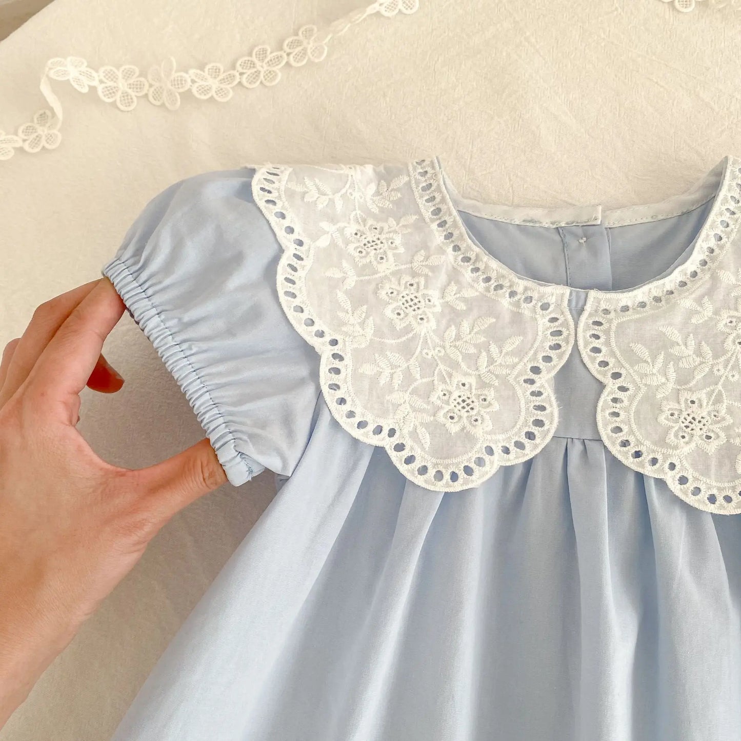 Baby Girls Dress Kids Summer Cute Flowers Dress 1-6 Yrs Children Fashion Doll Collar Princess Dress Blue Cotton Girl's Dresses