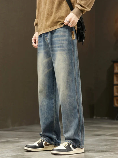 Streetwear Vintage Jeans Men's New Personality Thin Fashion Personalized Loose Trousers Casual Straight Wide Denim Pants Male