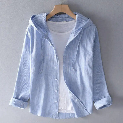 Men Summer Shirt Sun Anti UV Long Sleeve Hooded Drawstring Single breasted Soft Loose Breathable Cardigan Coat Top (Available)