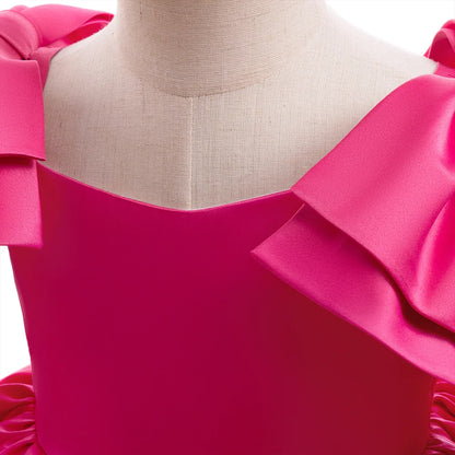 Fashion Big Bow Girls Party Dress Formal Pink Wedding Bridesmaid Birthday Princess Dresess for Girl Gala Christmas Kids Clothes