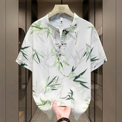 New Chinese Short-sleeved Men Trendy Versatile T-shirt in Summer Retro Stand Collar Thin Fashion Pullover (Available)