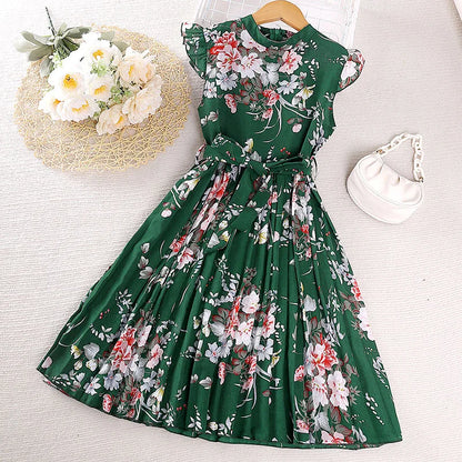 Girls Dress Summer 4-12 Years Flowers Sleeveless Fashion Elegant Little Princess Dress Birthday Dance Party Gifts Kids Clothes