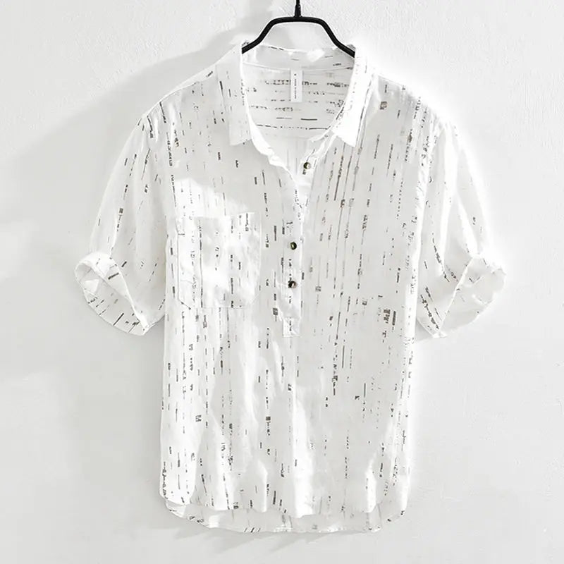 Summer Men Clothing 2025 New Fashion Casual Versatile Shirt Short-sleeved Top Loose Printed Thin   (Available)