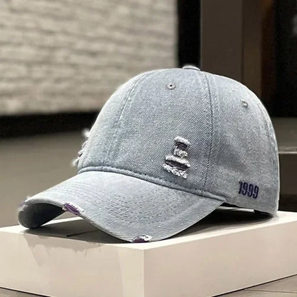 Washed Denim cotton baseball cap Vintage broken hole cap women's four seasons  simple fashion versatile  leisure hats for men