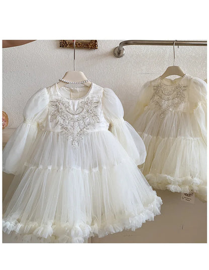 Girls' Princess Dress, High-end Flower Girl, Little Girl's Birthday Western-style Children's Palace Style Pearl Dress