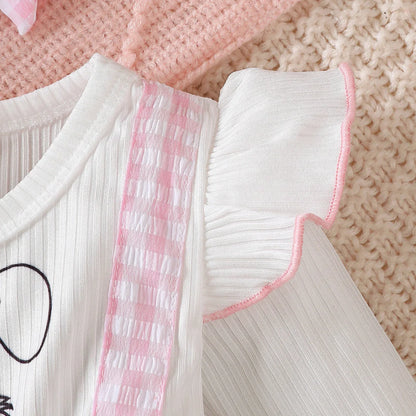 Newborn Baby girl Dress Pink Checkered Flower Fashionable Dress for 0-18 Months Cute Baby girl Autumn Long sleeved Dress