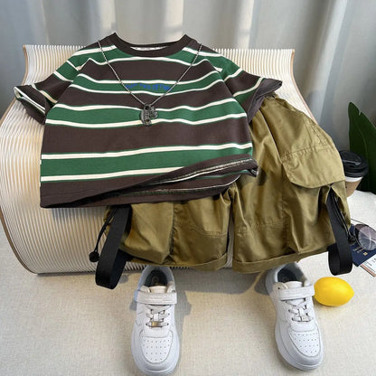 Summer Baby Boys Fashion High Quality Set Cotton Boy Short Sleeved Hole T-shirt + Denim Shorts Kids Loose Casual Clothes 2-11Y