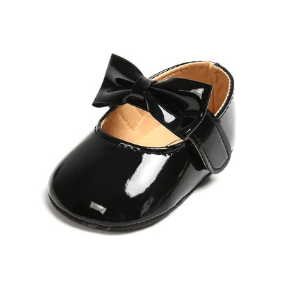 Newborn Baby Girls Shoes Patent Leather First Walkers Bow Red Black Soft Soled Non-slip Crib Kids Shoes