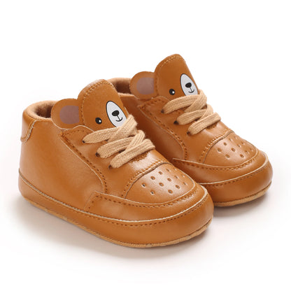 NEW Baby Shoes Newborn Boys Sneaker Girls Cartoon First Walkers Kids Toddlers Lace Up PU Leather Soft Soles Sneakers 0-18 Months
