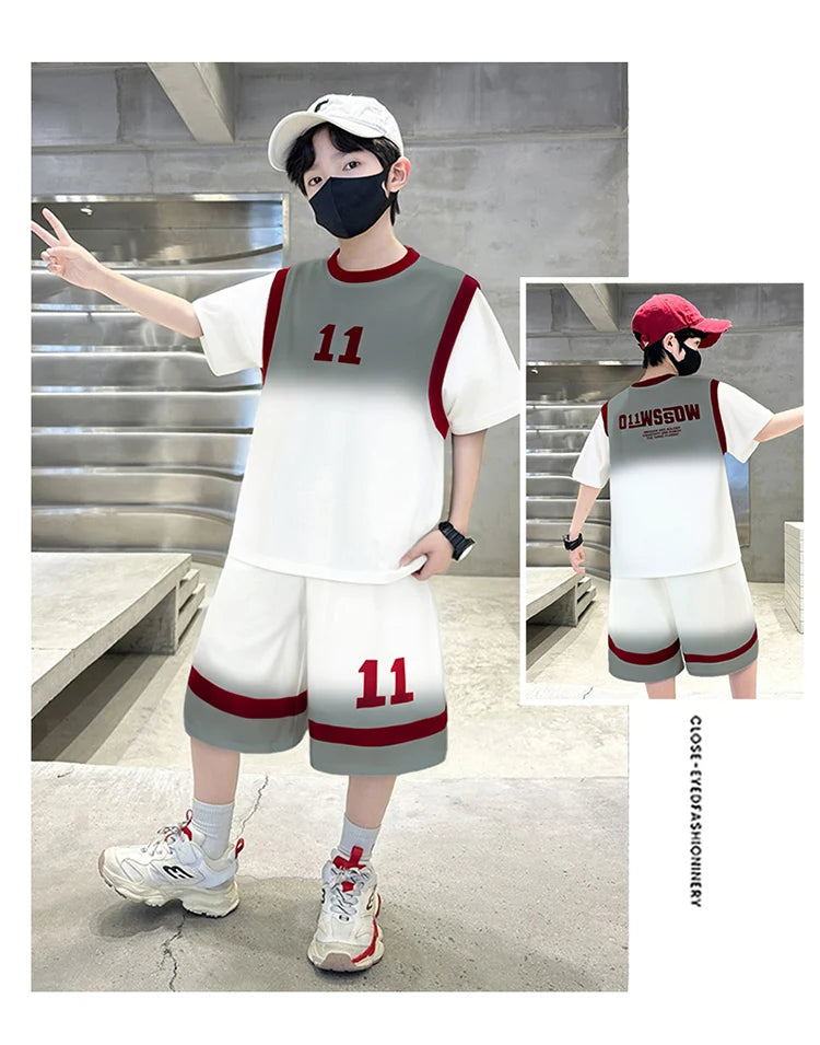 Summer Boy Basketball T-shirt Shorts Uniform Kids Child Casual Top and Bottom Clothes Set 2 Pieces Sportswear Jersey Tracksuit