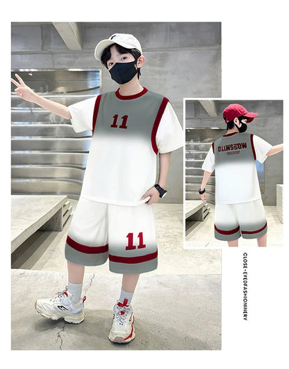 Summer Boy Basketball T-shirt Shorts Uniform Kids Child Casual Top and Bottom Clothes Set 2 Pieces Sportswear Jersey Tracksuit