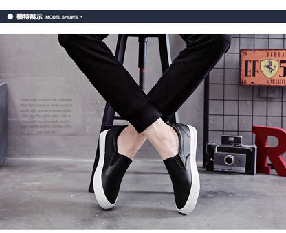 New Shoes for Men Leather Casual Shoes Spring Fashion Concise Flat Shoes 2 Colors Slip-on Loafers (Available)