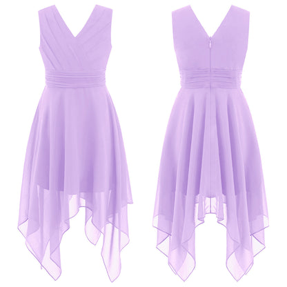 Summer Girls Festive Dress Hi-Lo Tulle Sleeveless Shiny Beaded Dress Flower Kids Wedding Pageant Clothing Evening Communion Gow