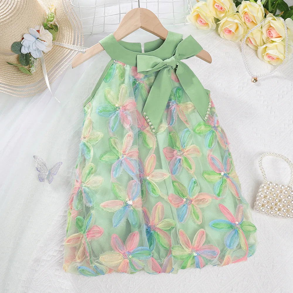 Girl Clothing 2025 Summer Girl Clothes Children Colorful Flower Princess Dress Kids Cute Sweet Birthday Party Holiday Dresses