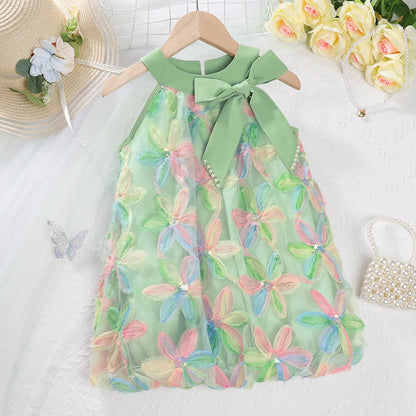 Girl Clothing 2025 Summer Girl Clothes Children Colorful Flower Princess Dress Kids Cute Sweet Birthday Party Holiday Dresses
