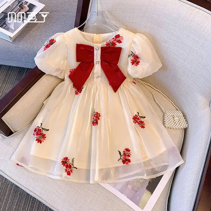 Girls Dress Summer New Muyun Yarn embroidery Brocade Birthday Dress Girl Baby Summer Dress Children's Princess Dress