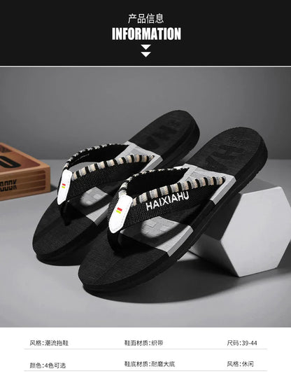 Men Slides Cloth Tape Woven Color Matching Stripe Wear-resistant Slippers Size 39-45  (Available)