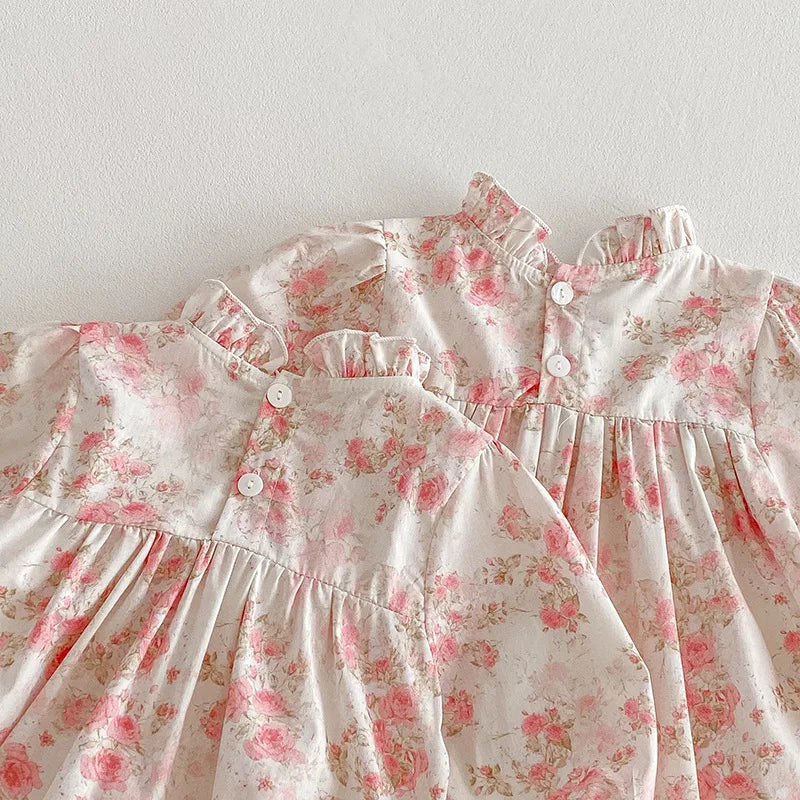 2025 Boutique Spring Cute Baby Clothes Girls Floral Print Dresses Newborn Girl Romper Birthday Party New Dress for Children Kids