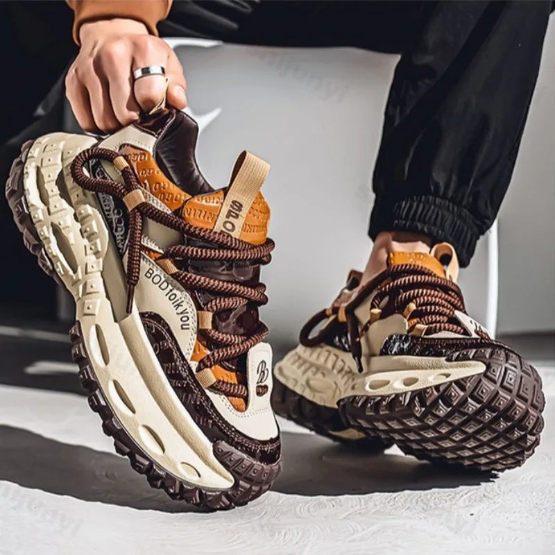 New Thick Soled Height Increasing Men's Casual Shoes 2025 Spring Color Blocked Comfortable Fashion Trend Low Cut Chunky sneakers (Available)