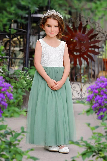 New Girls' Long-Sleeved Lace Gauze Dress Children's Evening Dress Wedding Flower Girl Sweet Lovely Versatile Dress