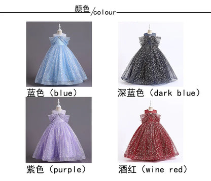 New Girls Dress Summer Children's Mesh Lace Floor Style Runway Show Host Dress Performance Puffy Birthday Dress