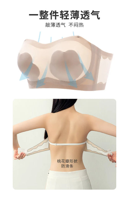 Sexy Strapless Tube Top Flower Cup Design Invisible Bras Non-marking Smooth Women Underwear Non Slip Push Up Bralette BCD Cup