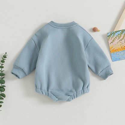 Newborn Baby Boy Clothes Little Dude Bubs Sweatshirt Bubble Romper Fleece Sweater  Fall Winter Outfit