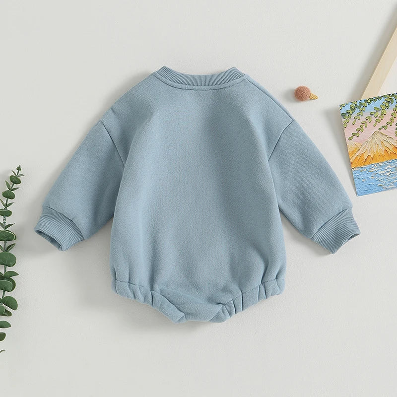 Newborn Baby Boy Clothes Little Dude Bubs Sweatshirt Bubble Romper Fleece Sweater  Fall Winter Outfit