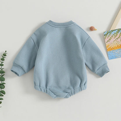 Newborn Baby Boy Clothes Little Dude Bubs Sweatshirt Bubble Romper Fleece Sweater  Fall Winter Outfit
