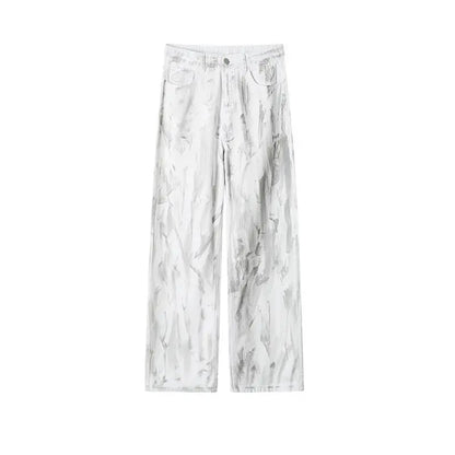 Jeans Mens Classic Straight Leg Jeans White Tie Dye Denim Pants Unisex Fashion Casual Trousers Streetwear Hip Hop Style Washed
