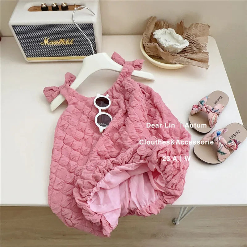 New Summer Kids Dresses for Girls Pure Color All-match Lace Girls  Short-sleeved Dress Baby Princess Dress Girls Clothes