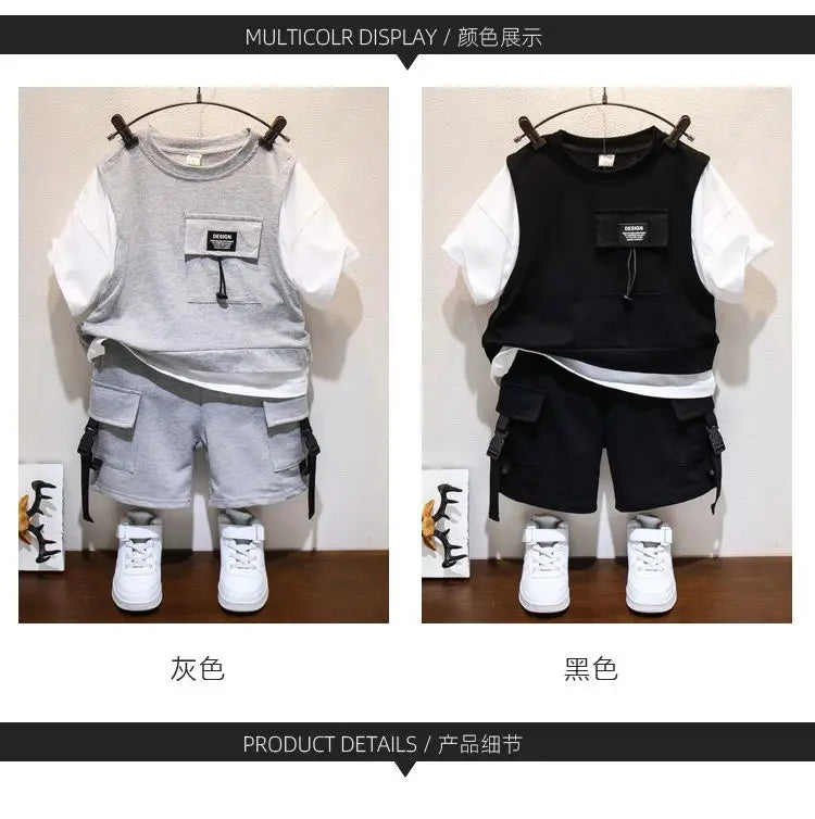 Kids Boys Summer Suit New Fashion Children's Baby Handsome Short Sleeve Top Shorts 2-Piece Boys' Casual Clothing Set (Available)