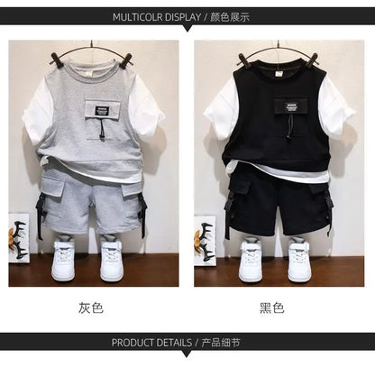 Kids Boys Summer Suit New Fashion Children's Baby Handsome Short Sleeve Top Shorts 2-Piece Boys' Casual Clothing Set (Available)