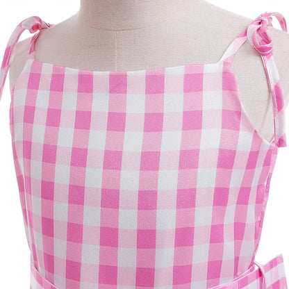 Girls Party Dresses Pink Plaid Princess Dress Birthday Party Children's Day Perform Dress Kid Carnival Halloween Cosplay Costume
