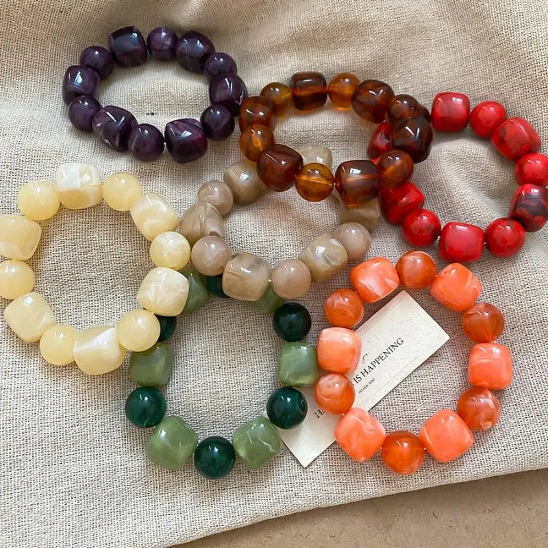 Women's Bracelet with Square and Round Acrylic Beads; Simple European and American Inspired Design, Korean Fashion Accessory