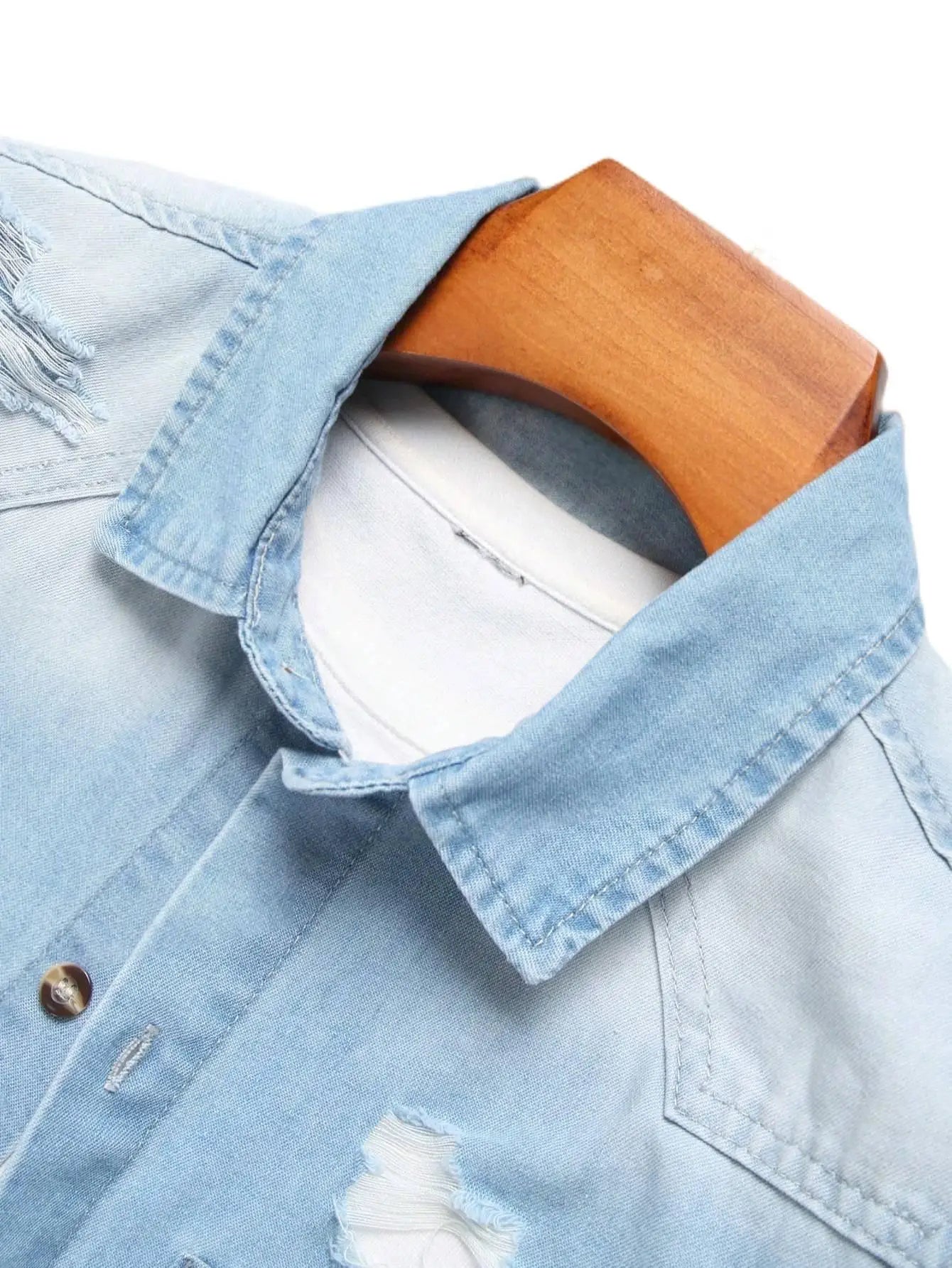 Men's summer blue short-sleeved denim shirt. Regular size. Casual, trendy street style. (Available)