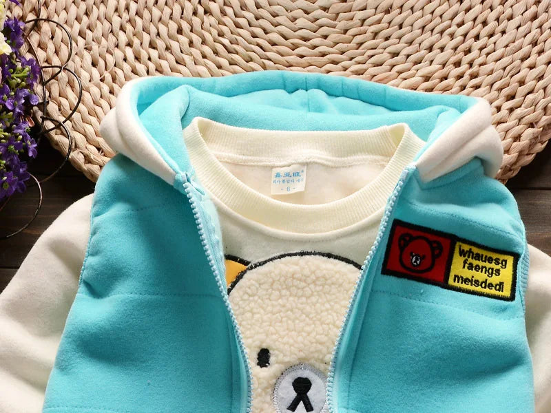 Winter Baby Boys Clothing Sets 2024 Cartoon Toddler Boys Girls Warm Hooded Coats Pants Suit Kids Thick Tracksuit Clothes Set (Stock)