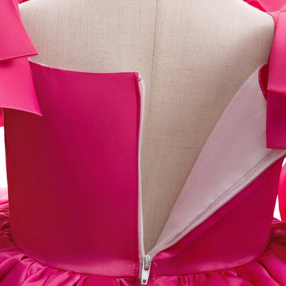 Fashion Big Bow Girls Party Dress Formal Pink Wedding Bridesmaid Birthday Princess Dresess for Girl Gala Christmas Kids Clothes