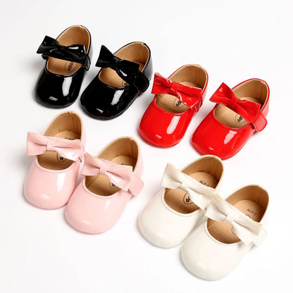 Newborn Baby Girls Shoes Patent Leather First Walkers Bow Red Black Soft Soled Non-slip Crib Kids Shoes