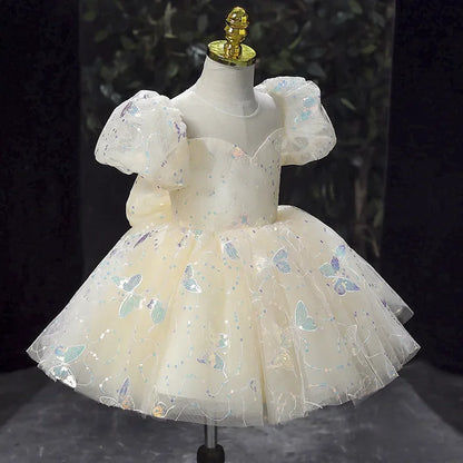 Kids Birthday Party Dress for Girls Children Princess White Wedding Formal Occasion Dresses Elegant Evening Luxury Gown Pageant