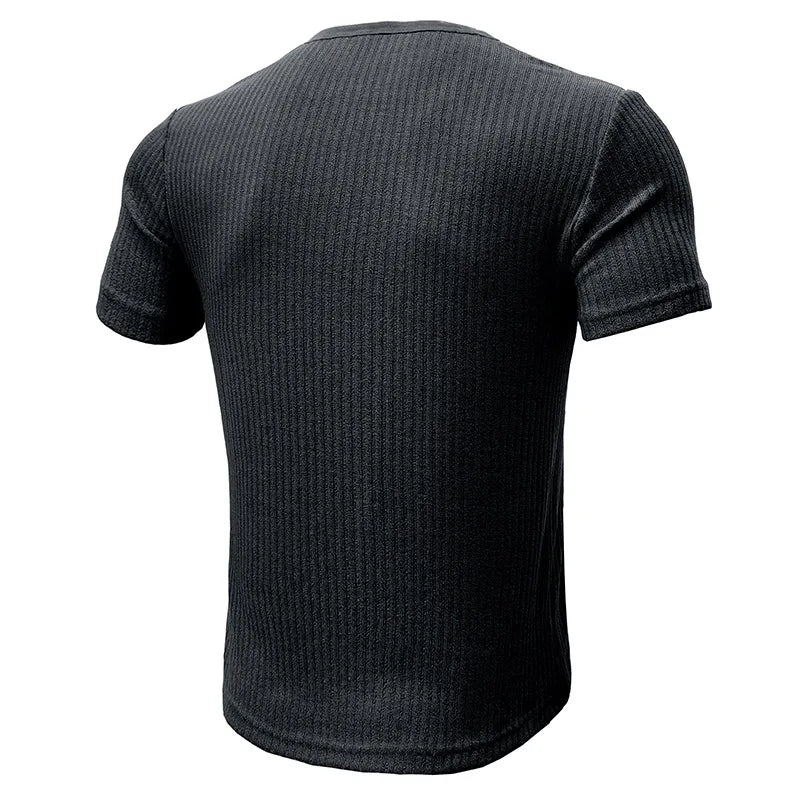 Summer Trend Men's Short Sleeve Casual T-Shirts Solid Henley Neck Button Up Pullover Tops Spring Turn Down Collar Basic Shirt (Available)