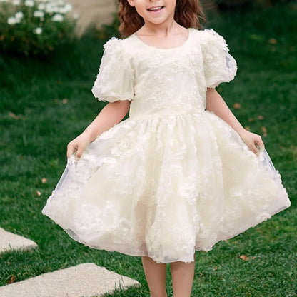 Fashion Cute Party Dress Elegant Gown Host Performance Princess Gown Comfortable Puff Sleeves Solid Color Party Princess Dress