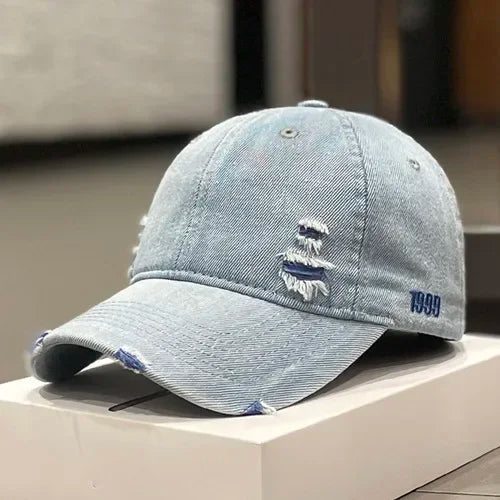 Washed Denim cotton baseball cap Vintage broken hole cap women's four seasons  simple fashion versatile  leisure hats for men