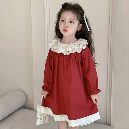 Girls' Dress Spring and Autumn 2025 New Children's Foreign Spring Dress Long Sleeve Skirt Spring Girl Princess Dress