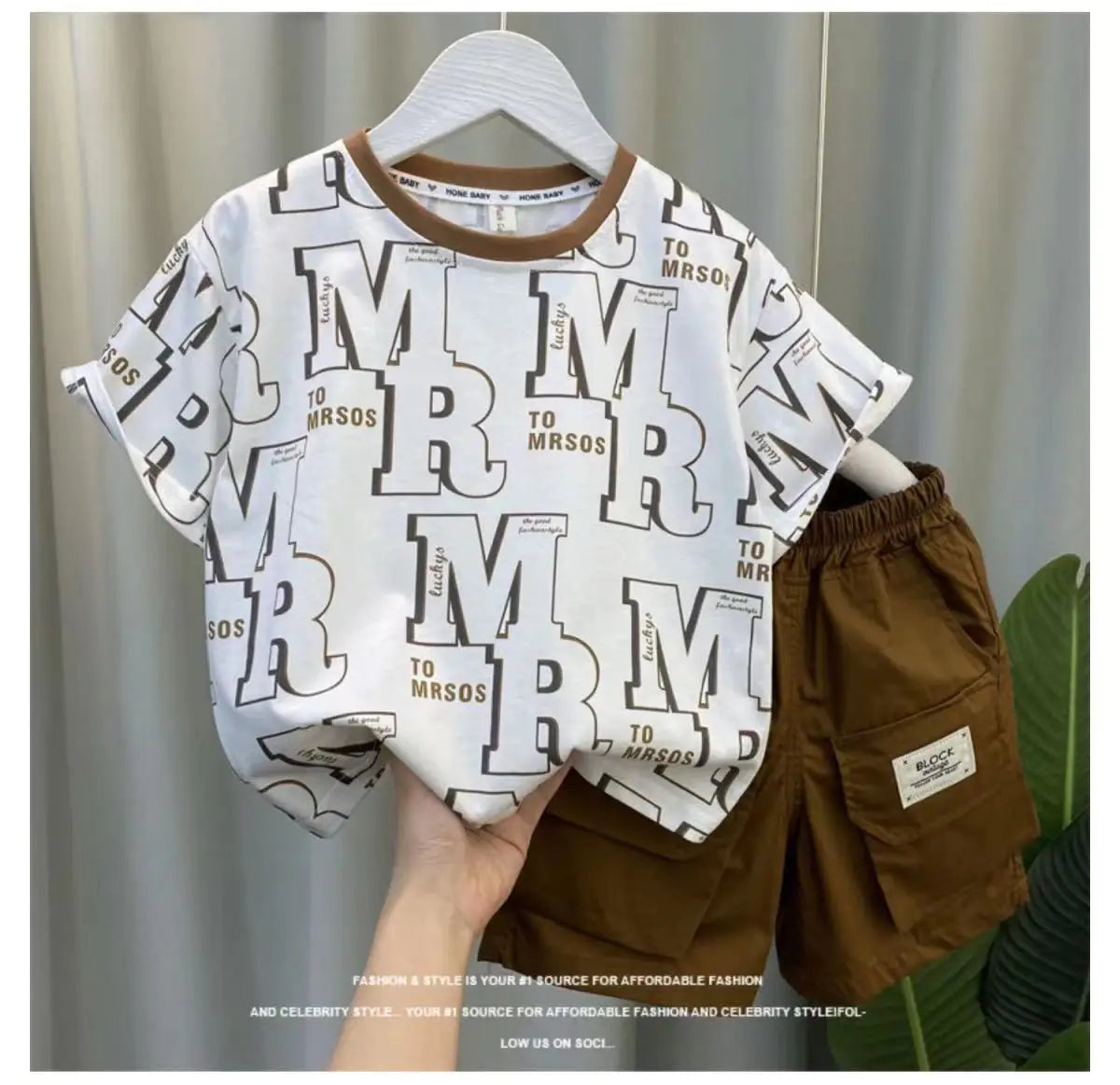 Boys Summer Short Sleeve Set 2024 New Fashionable Baby Clothes Boys Handsome Clothes Children's Letter Two Piece Set