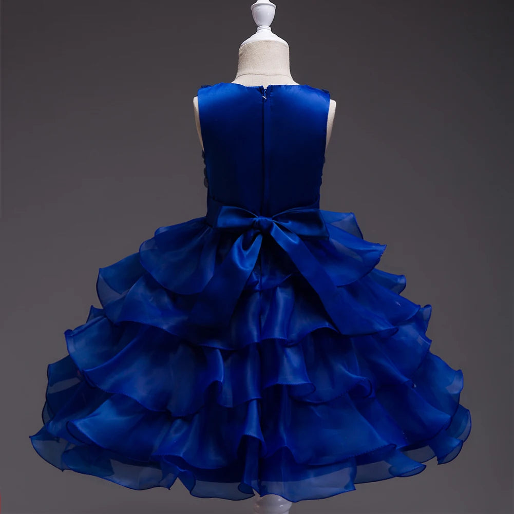 Girl's bow dress A dress with suspenders Rose flower girl wedding dress