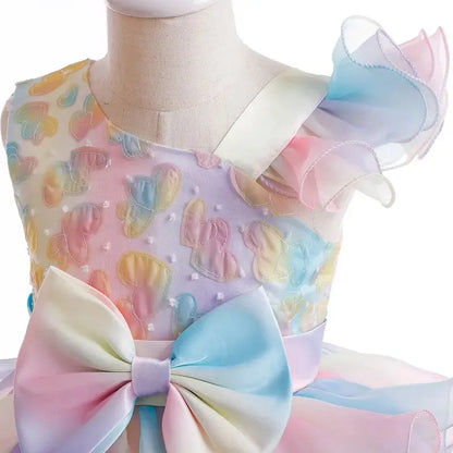 Party Dresses For Girls Rainbow Ruffle Big Bow Layered Sequin Princess Dress For Kids Wedding Birthday Party Pageant Formal Gown