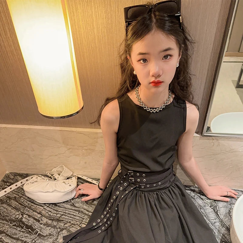 kids dresses for girls summer clothes meisjes jurk French style teenage girl sleeveless long dress vestido de princesa luxo 12