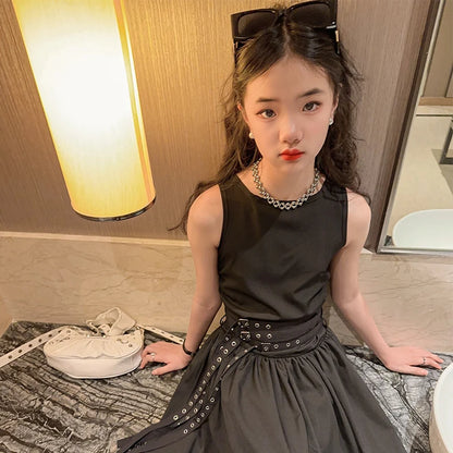 kids dresses for girls summer clothes meisjes jurk French style teenage girl sleeveless long dress vestido de princesa luxo 12