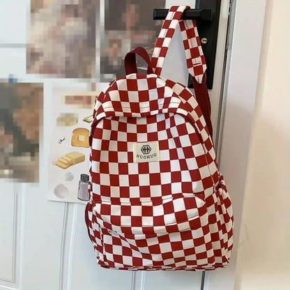 Schoolbags for female junior high school students, high school students, middle school students, girls' checkerboard backpacks